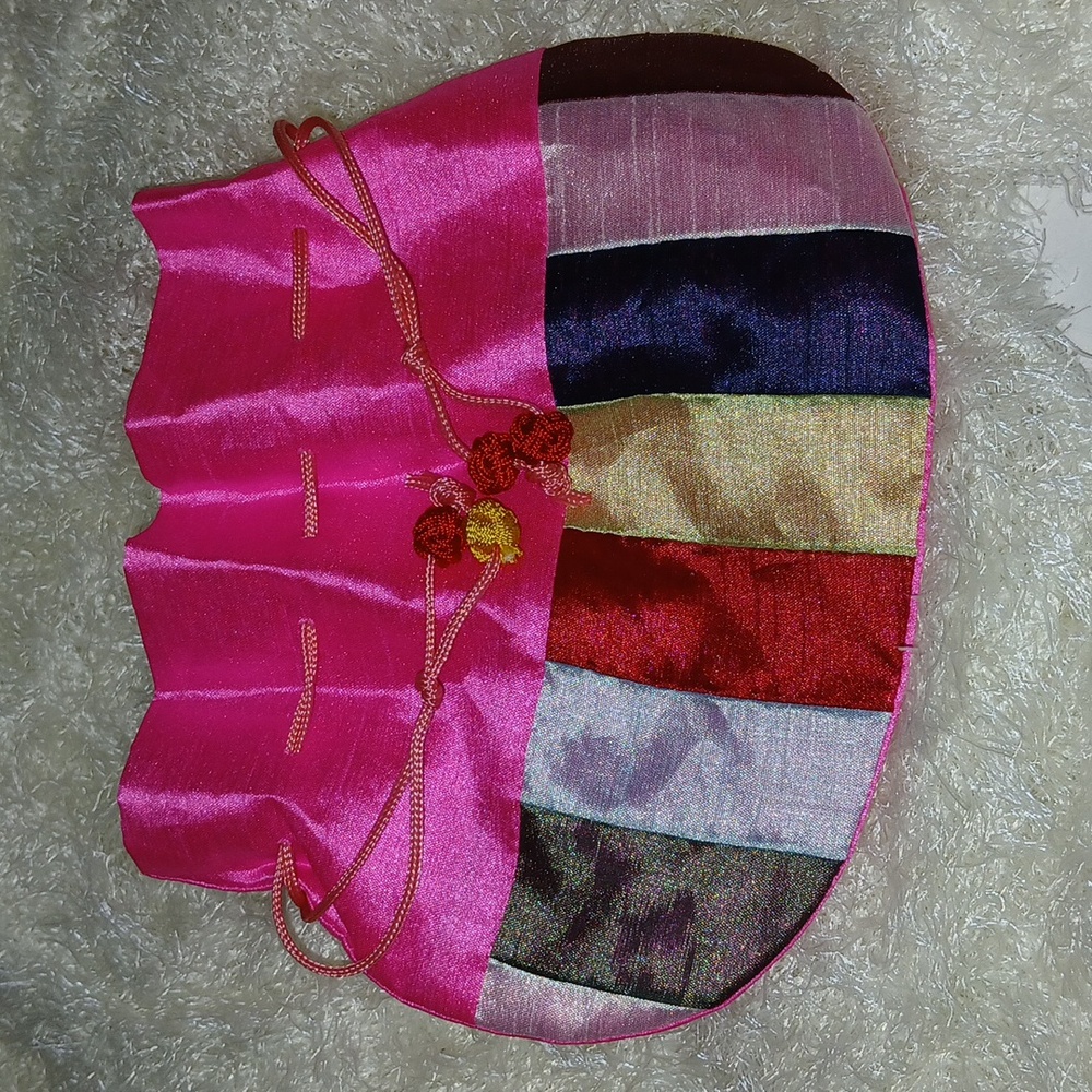 Cosmetic Handcrafted pouch Pink multi color NIP with drawstring